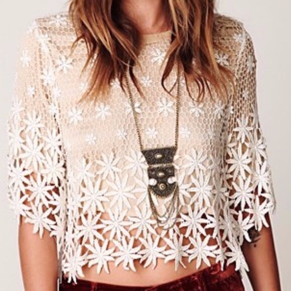 New Stone Cold Fox Sunflower Crochet Lace Blouse - Picture 2 of 14